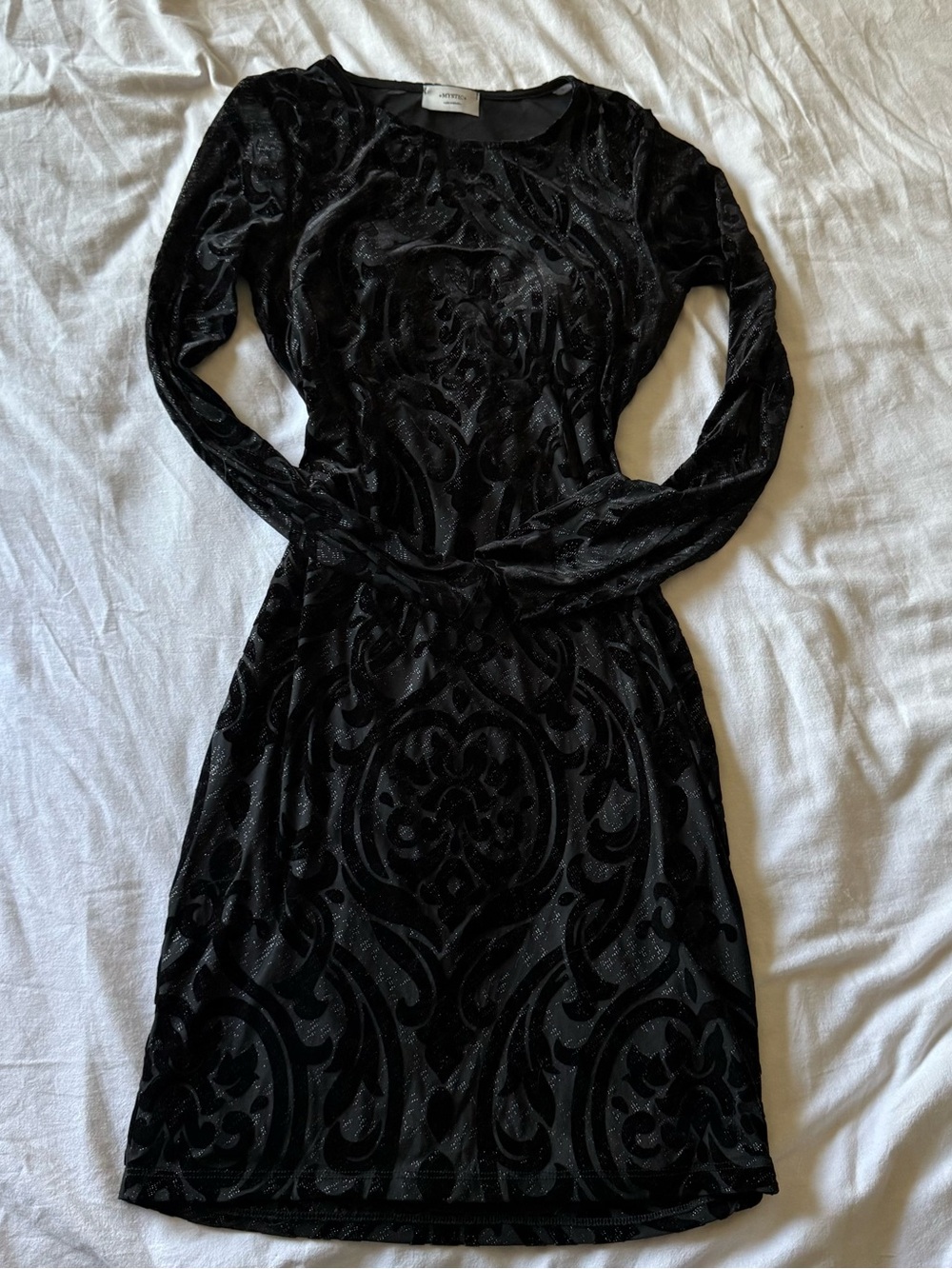 Mystic Black Glitter Velvet Burnout Long-Sleeve Dress